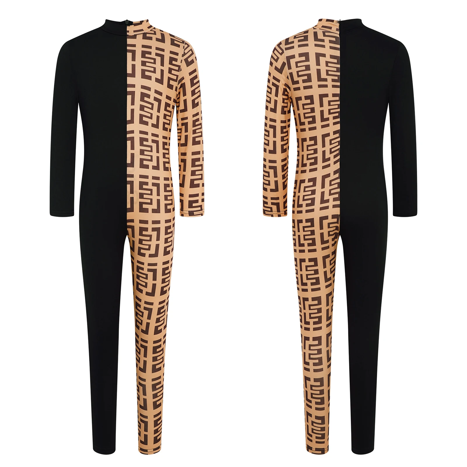 بدلة رقص للتزلج على الجليد للفتيات، بدلة رياضية بأكمام طويلة وسحاب بألوان متباينة، ملابس رياضية #2