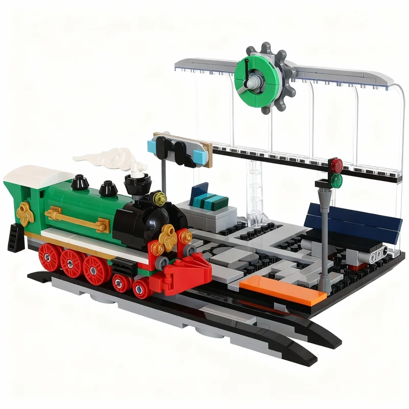 Art Craft Winter - 216 ชิ้น ชุดสร้างสถานีรถไฟ MOC Creator โมเดลรถไฟวันหยุดฤดูหนาว