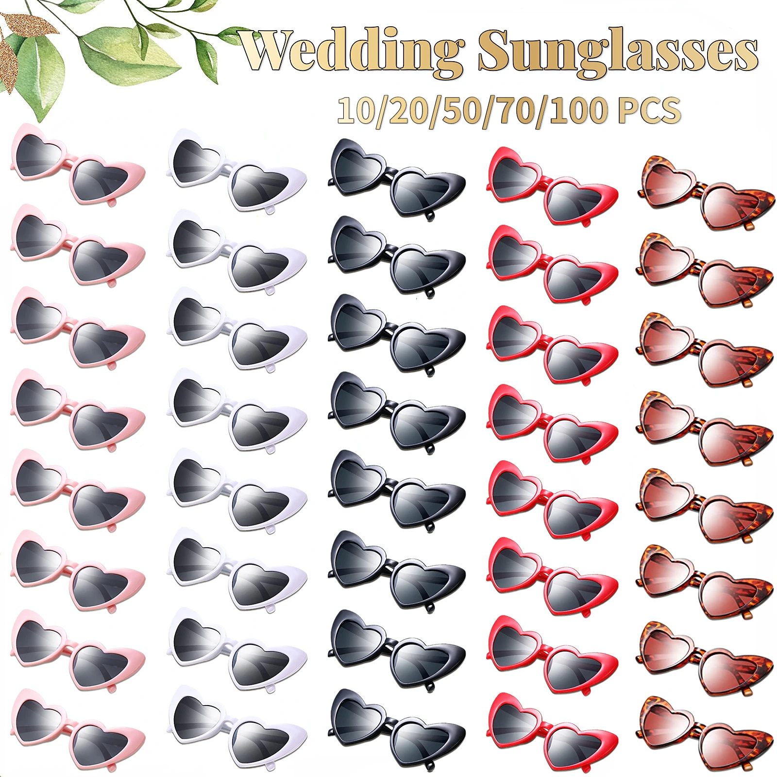 100-10Pcs Heart Sunglasses Bachelorette Party Decoration Wedding Glasses Gifts for Guests Hen Party Bride Bridesmaids Souvenirs