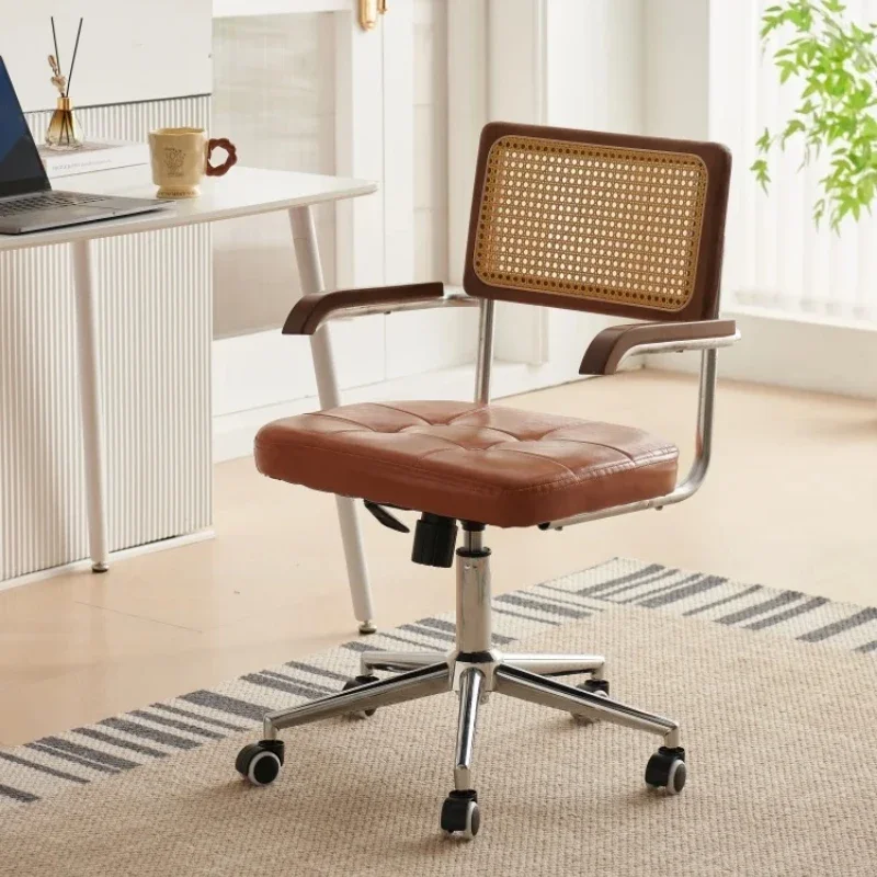 

Japanese Rattan Rotating Computer Chair Retro Style Desk Chair with Breathable Armrest for Office or Study Classic Office Chair