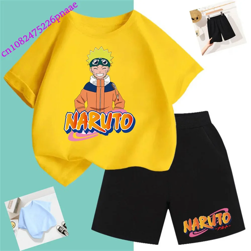 Naruto t shirt Fashion Summer Dress 2024 Short Kid T-shirt Baby Tee Sets Fashion Casual O-neck Breathable Kawaii T Shirt Shorts