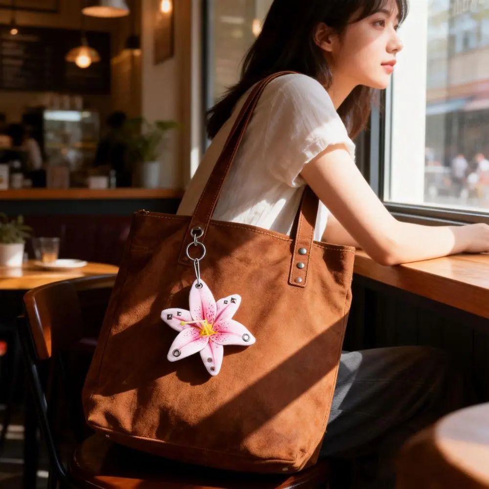 Simulation Flower Orchid Lily Keychain Handmade Drilling and Puncture Backpack Decoration Simulation Flower Keyring Colorful