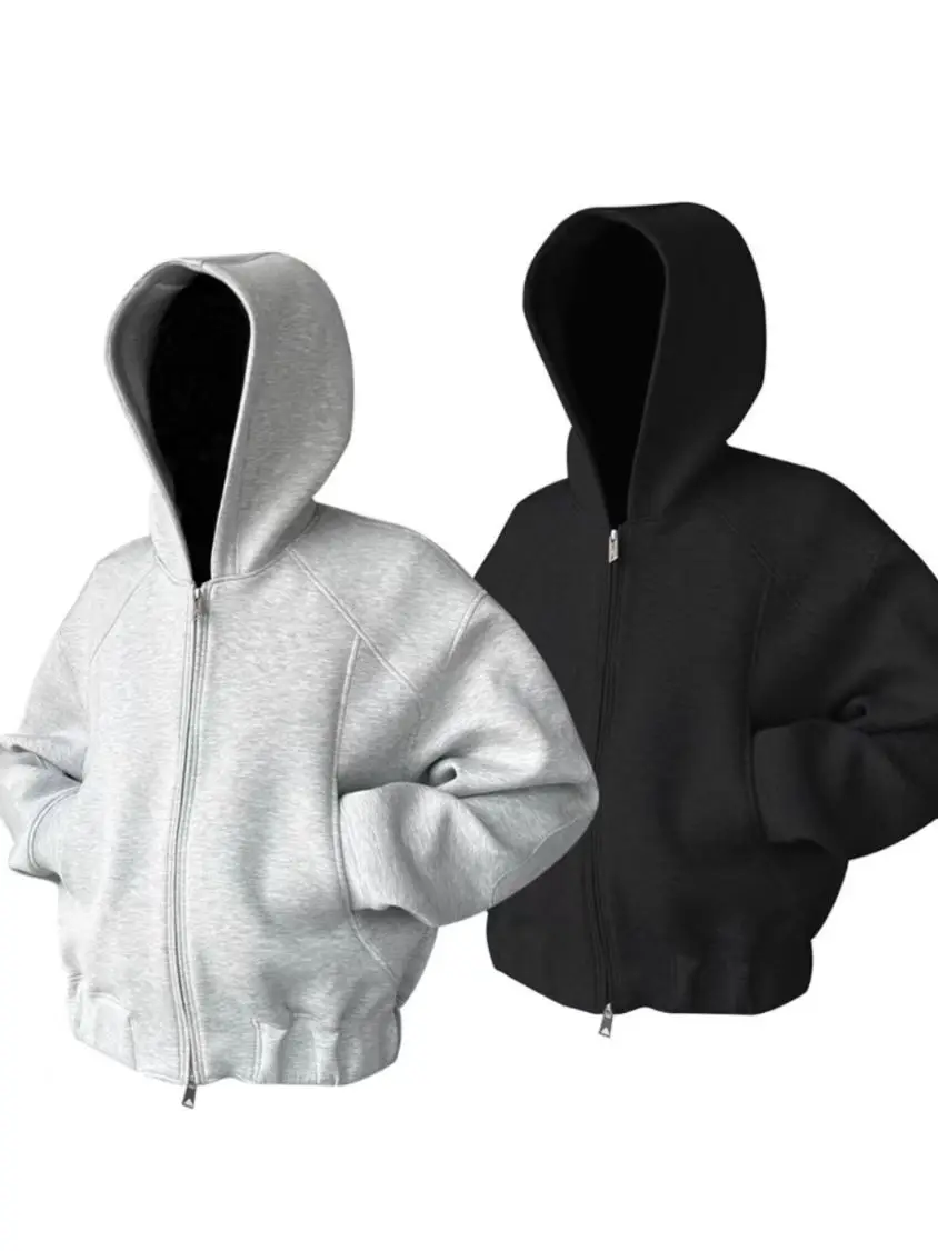 

Короткая толстовка с капюшоном в американском стиле High Street, осенне-зимняя модная повседневная свободная куртка-кардиган