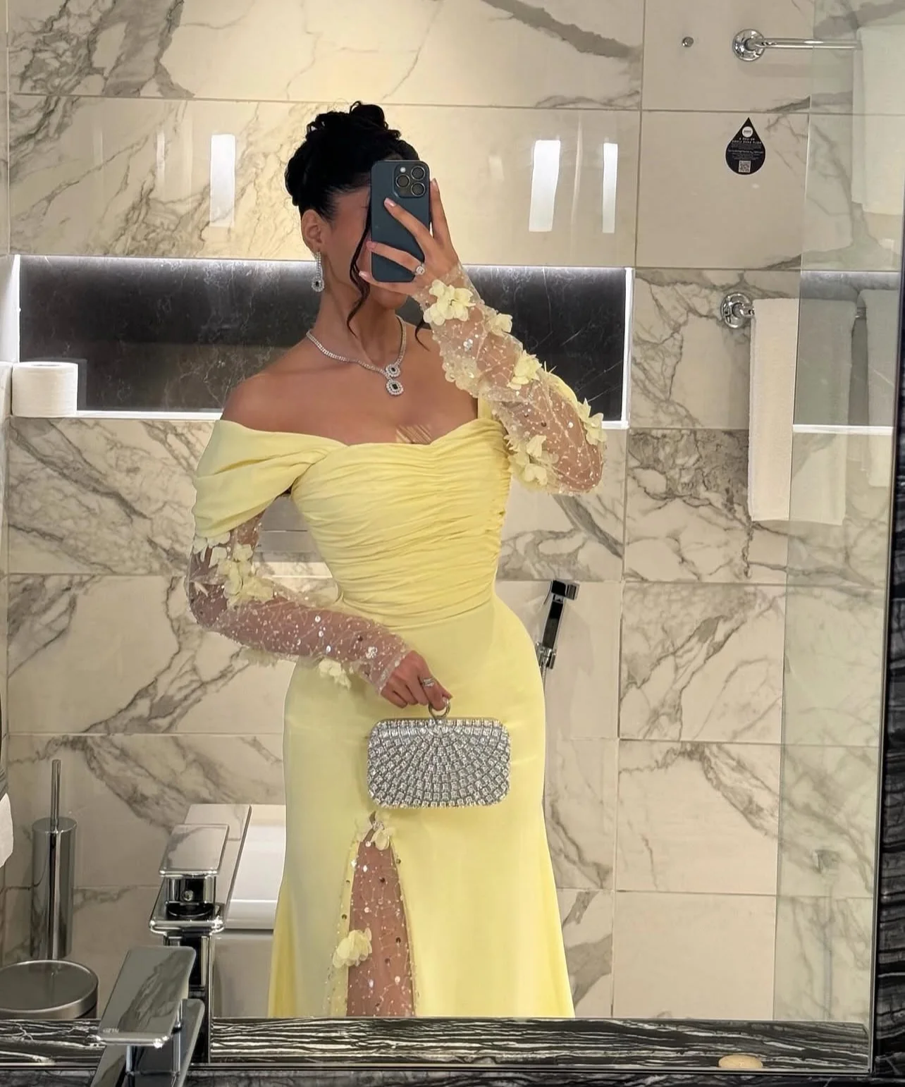 Customized Saudi Elegant Yellow Prom Gown Women's Floral Lace Evening Dress Floor Length Off Shoulder Formal Occasion Dresses