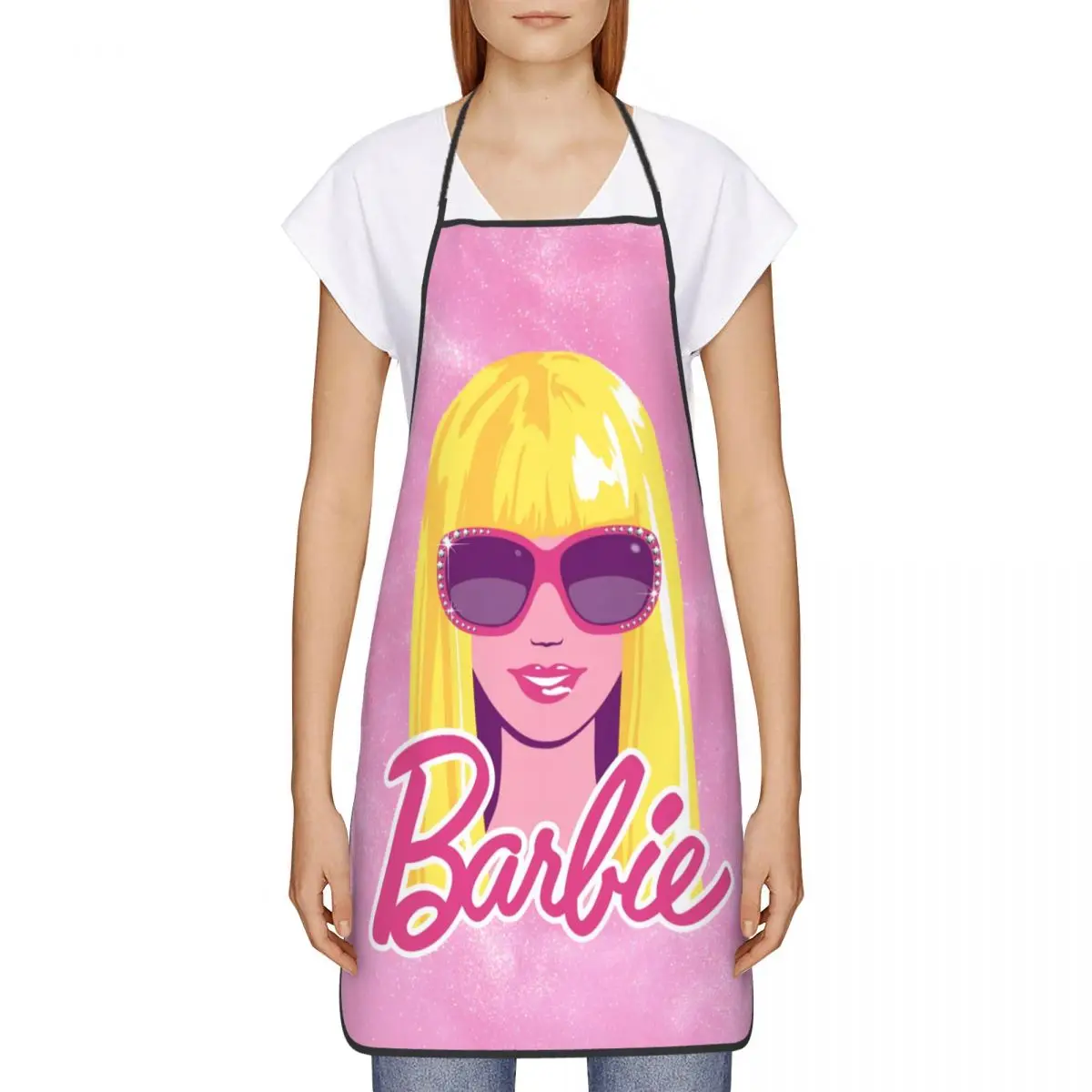 Custom Funny Pink Girl Barbie Bib Apron Women Men Unisex Kitchen Chef Tablier Cuisine for Cooking Baking Painting