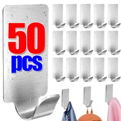 50/1Pcs Self Adhesive Stainless Steel Hook Small Heavy Wall Hanger Hook Bathroom Organizer Towel Rack Multi-purpose Kitchen Hook