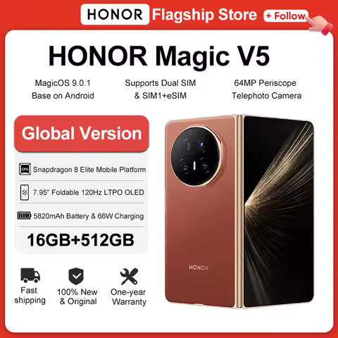 Global Version HONOR Magic V5 16GB+512GB Foldable Smartphone Snapdragon 8 Elite 7.95" OLED Display 5820mAh Battery 66W NFC