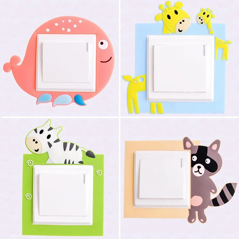 1PC Cute Cartoon Night Light Switch Sticker for Home Use, Protection Cover, Universal Silicone Wall, Socket