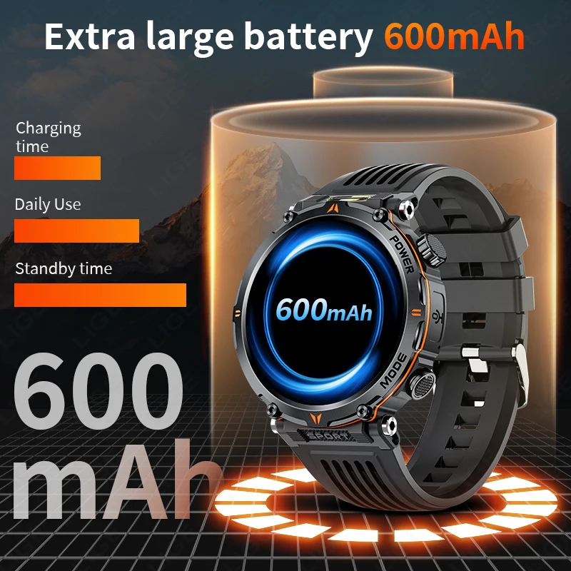LIGE nuevo reloj inteligente 2024 UV linterna brújula impermeable reloj deportivo llamada inalámbrica 600mAh batería grande al aire libre Smartwatch hombres