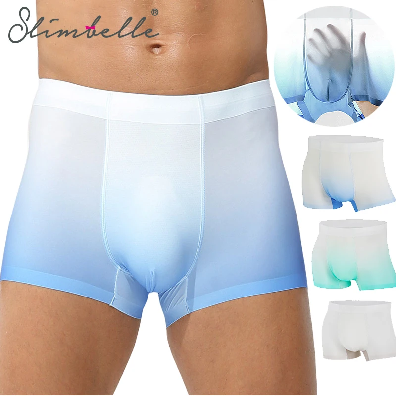 SLIMBELLE Mens Boxer Shorts Gradient Color Underwear 3D-Pouch Shaping Control Panties Microfiber Soft Breathable Underpant