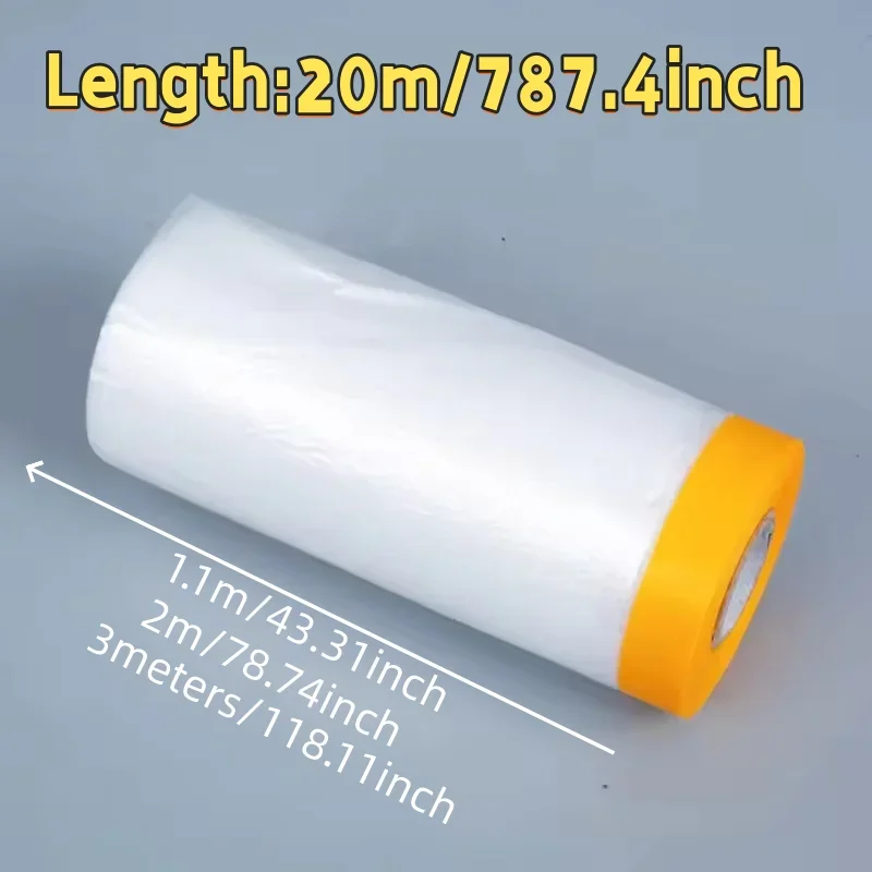 1Roll Waterproof Pre Taped Masking Film Roll with Cover Self Adhesive Plastic Sheet for Car Painting Home Wall Protection