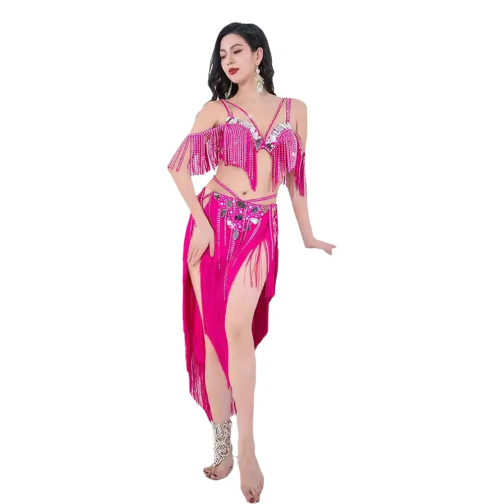 Belly Dance Professional Dress High-end Inspiring Drum Solo Mirror Hot Diamond Tassel Women's Adult Stage Costume