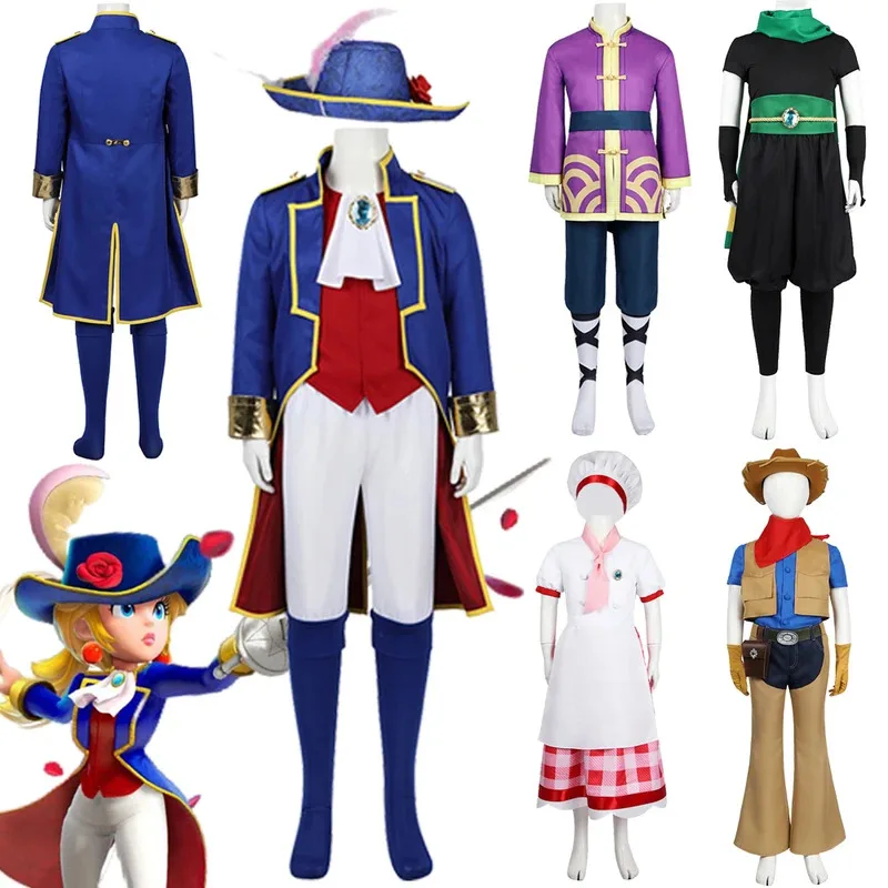 Swordsman Peach Cosplay Kids Girls Cute Cowboy Role Play Anime Game Showtime Costume Child Roleplay Fancy Dress Up Party Clothes