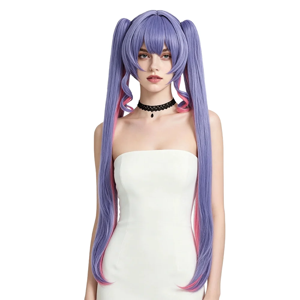 

Periwinkle Blue Pink Ombre 100cm Long Detachable Double Ponytails Wig Heat Resistant Cosplay Wig For Halloween Comic Con Party
