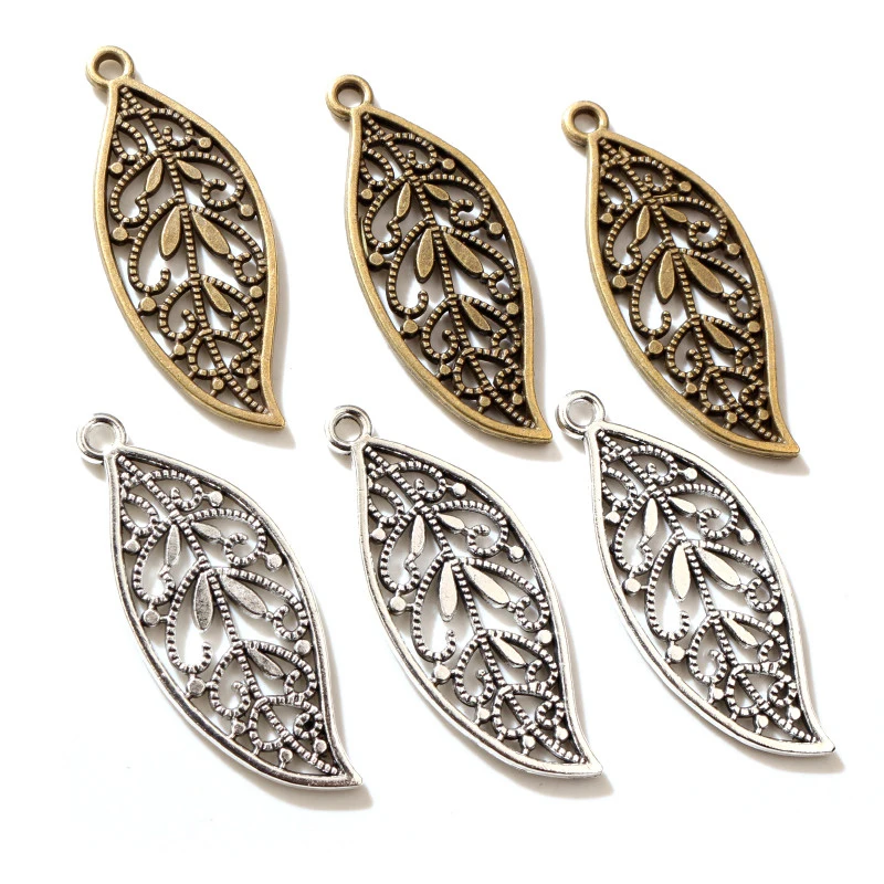 15pcs 43x17mm Antique Bronze Silver Plated Bronze Leaf Handmade Charms Pendant DIY for Bracelet Necklace Jewelry Making Supplies