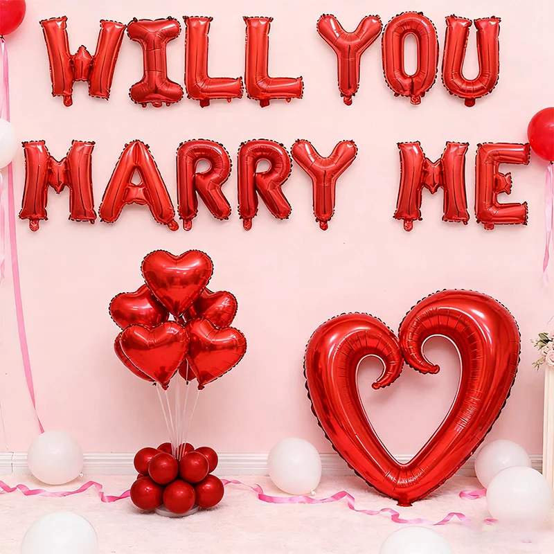 22 قطعة حمراء "هل تتزوجني؟" بالونات مع فتحات على شكل قلب - بالونات معدنية حمراء أنيقة لحفلات الزفاف، اقتراحات عيد الحب #3