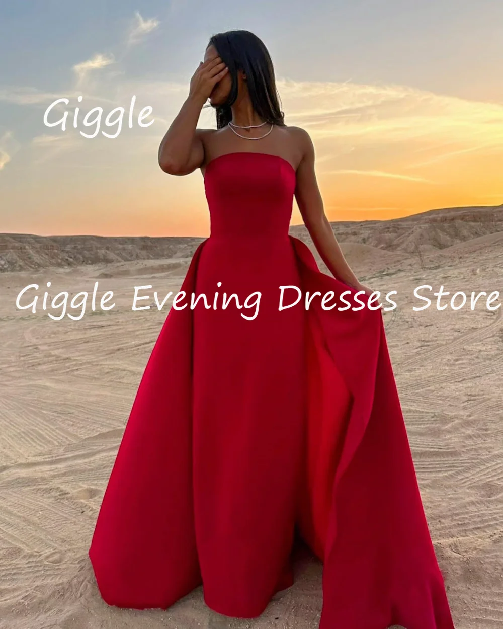 Giggle Satin Mermaid Strapless Ruffle Formal Elegant Prom Gown Floor Length luxury Evening Pretty Party Dresses for Women 2023