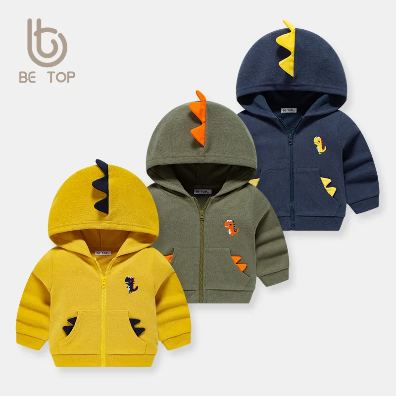 Chaqueta Infantil Betop con Diseño de Dinosaurio, Primavera-Otoño, Gorro Tejido, Pantalones, Algodón y Poliéster, Cierre de Cremallera, Ropa Exterior Unisex para Niños