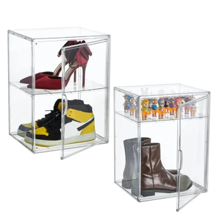 

XXX-Lar Clear Acrylic Display Ca oot Soe Stora oxes Wit An Adjustale Divider2 Pack 2 Tiers Clear Plastic Stackale Stora ins Wit
