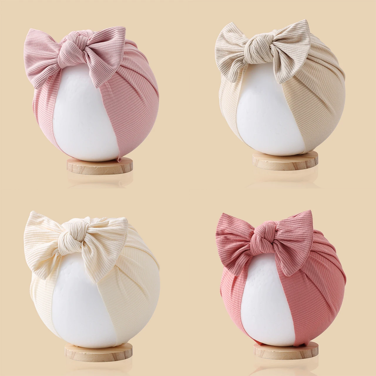 0-3Year Baby Turban Cap Large Bow Indian Hat Kids Spring Autumn Elastic Bandana Headscarf Solid Color Newborn Beanie Headband