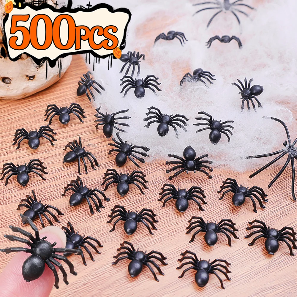 50/500PCS Small Fake Black Spiders Halloween Decoration Horror Spider DIY Party Haunted House Prop Lifelike Insects Tricky Toys