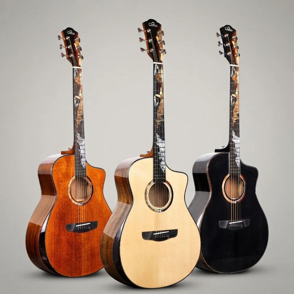 41‑Inch GA Cutaway All‑Solid Acoustic Guitar, Spruce Multi‑Style Inlay Vintage Amber Natural Black For Professional Performance