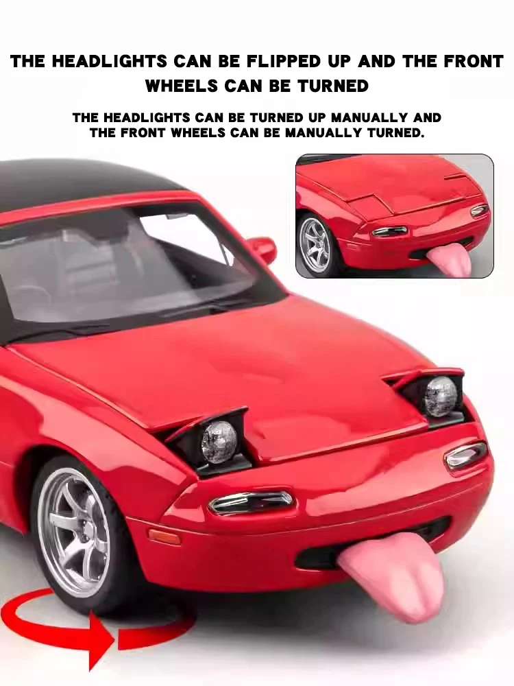 imtfzct Mazda Miata MX-5 1/32 Voiture miniature en alliage avec lumière et son, capot amovible, modèle de collection, cadeaux pour enfants de 4 à 7 ans (rose