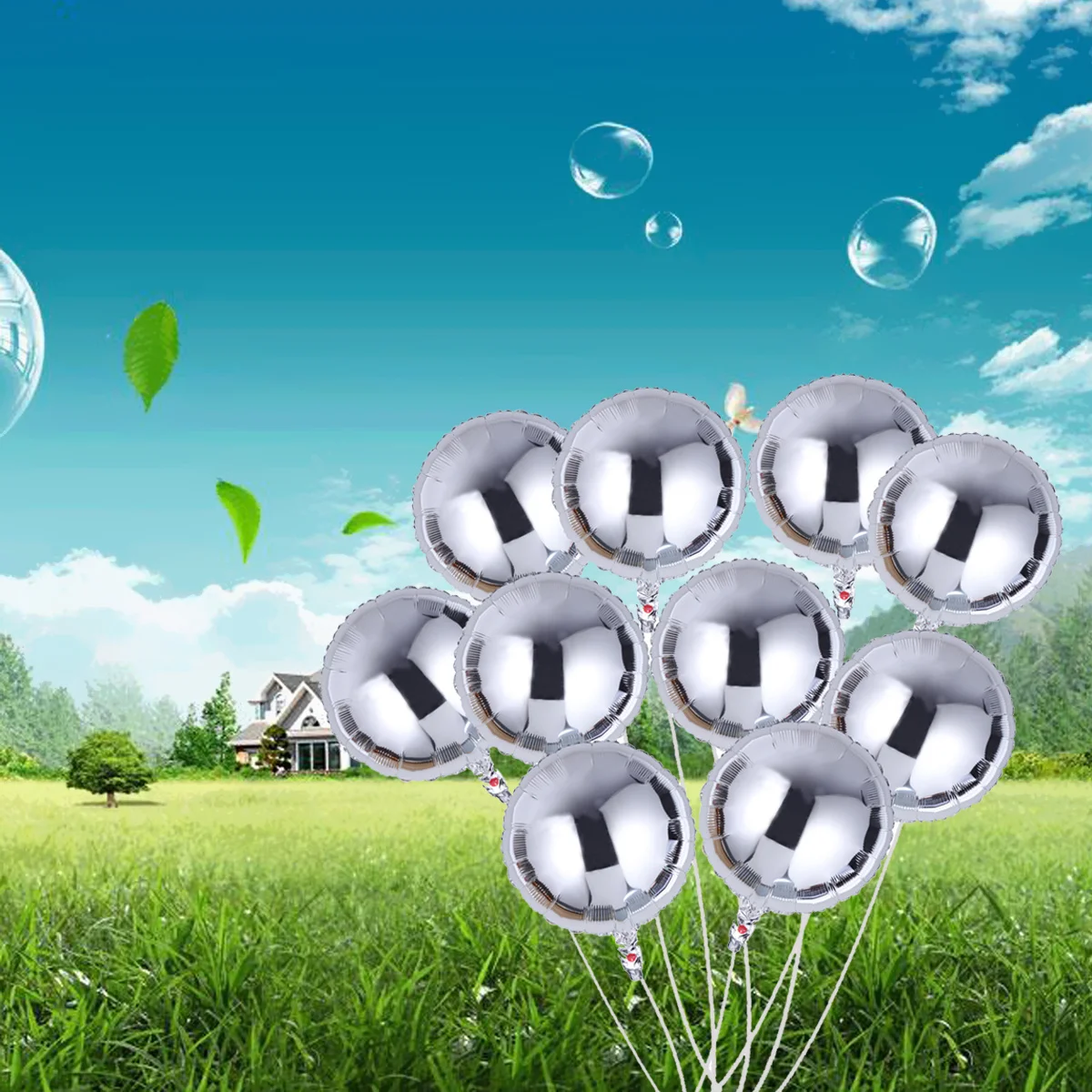 

10Pcs Aluminum Foil Balloons Round 18 Inch Silver Party Decoration Wedding Birthday Engagement Photo Props Reusable