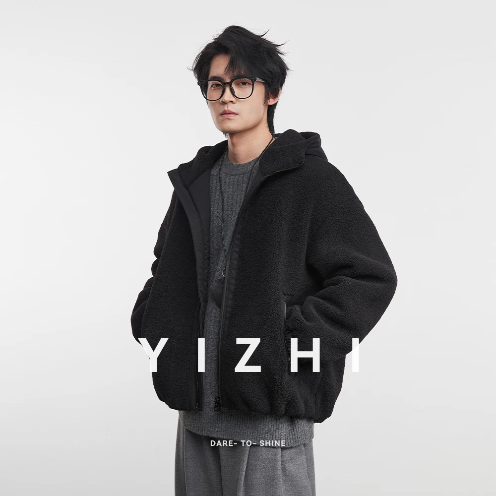 

2025 зимняя новая стеганая куртка с капюшоном, тяжелая мужская толстовка на флисовой подкладке в свободном стиле