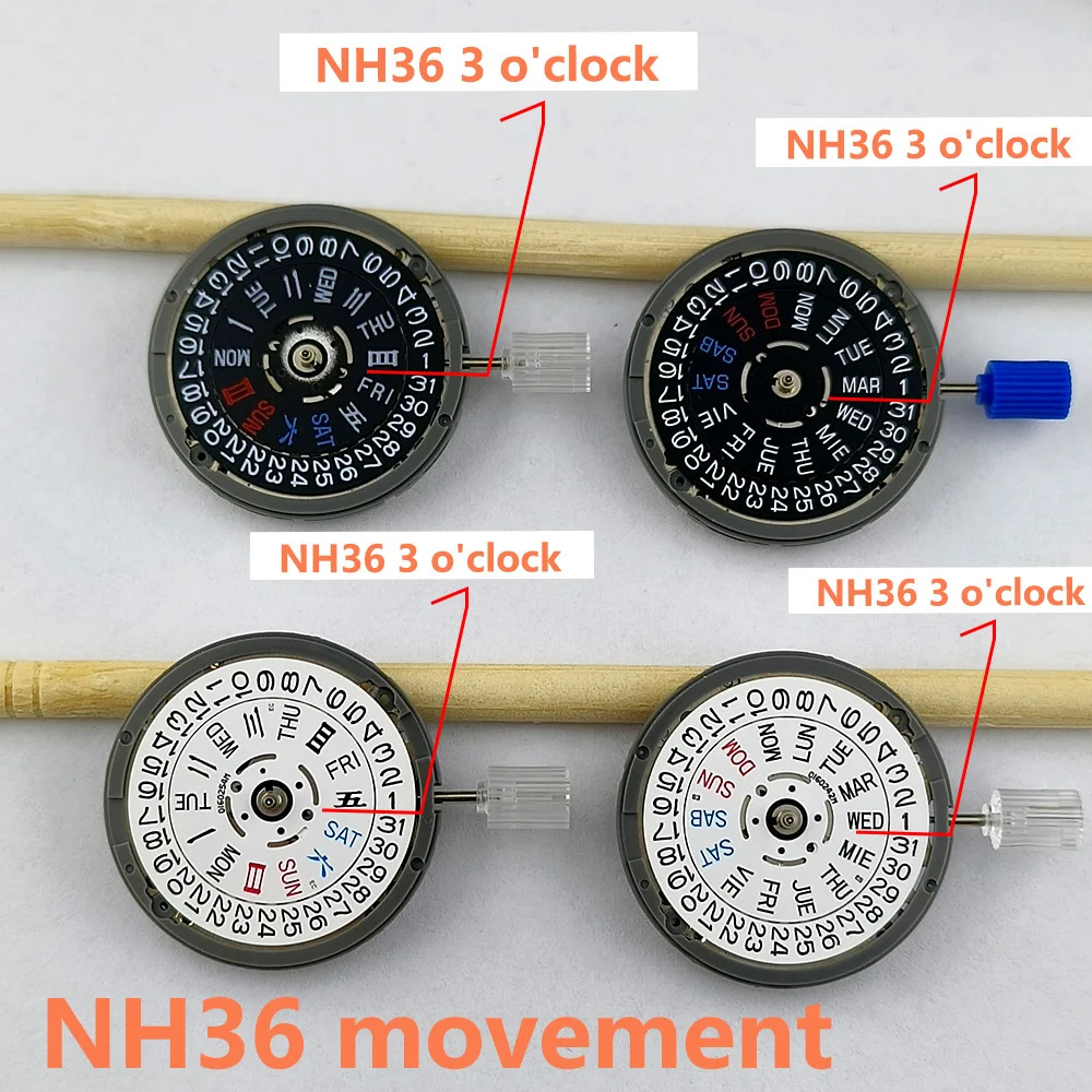 

Nh35 nh36 механизм, автоматический механизм, белый день-дата 3:00, корона на 3,0/3,8 часов, 24 Драгоценности NH36 4R36A, модифицированные Запчасти для часов 01