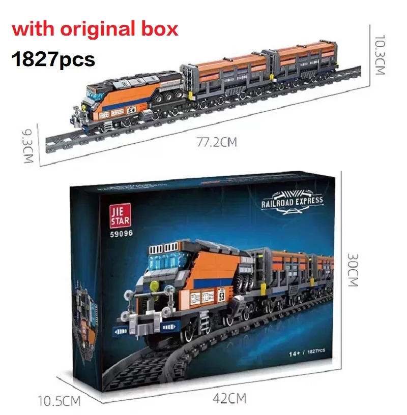 

Original Box DIY Christmas Gift Sets 59096 MOC Railway Express Building Blocks Assembling Train Tracks Bricks Model