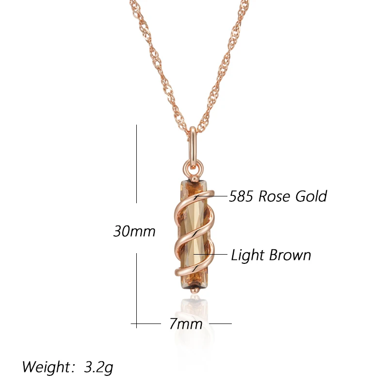 Kinel Fashion Light Brown Natural Zircon Pendant Necklace for Women Simple Square 585 Rose Gold Color High Quality Daily Jewelry