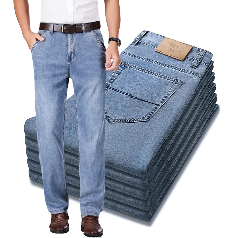 

Summer Men's Thin Classic Jeans Slim Business Straight Breathable Trousers Casual Comfortable Male Brand Denim Pants
