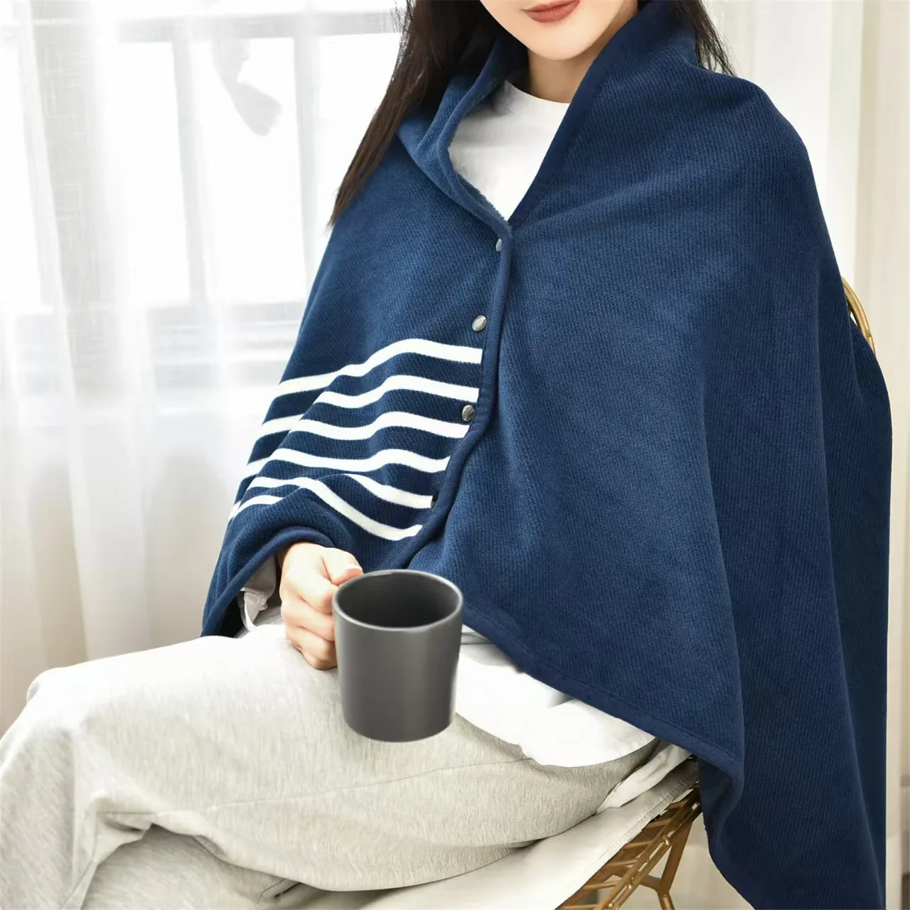 Lazy Casual Office Wearable Blanket Flannel Shawl Sweater Wrap Topper Comfort Wearable Blanket 1pc