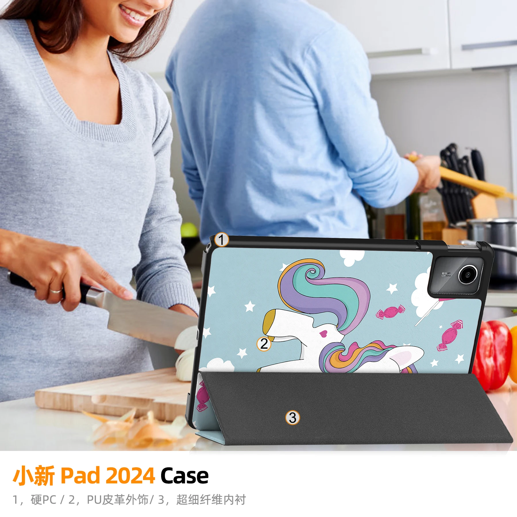 Case for Lenovo Xiaoxin Pad 2024 11 inch TB331FC TB330FU Leather Tri-fold Tablet Cover for Tab M11 2023 with Auto Wake Function