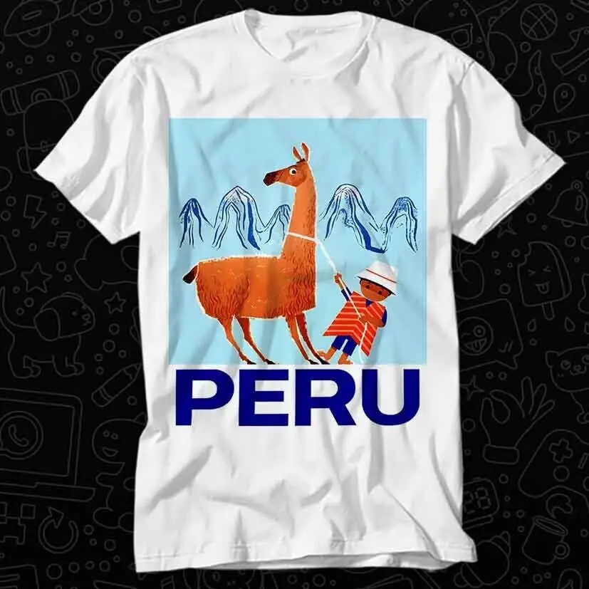 Vintage Child and Llama Peru Travel Poster T Shirt 593