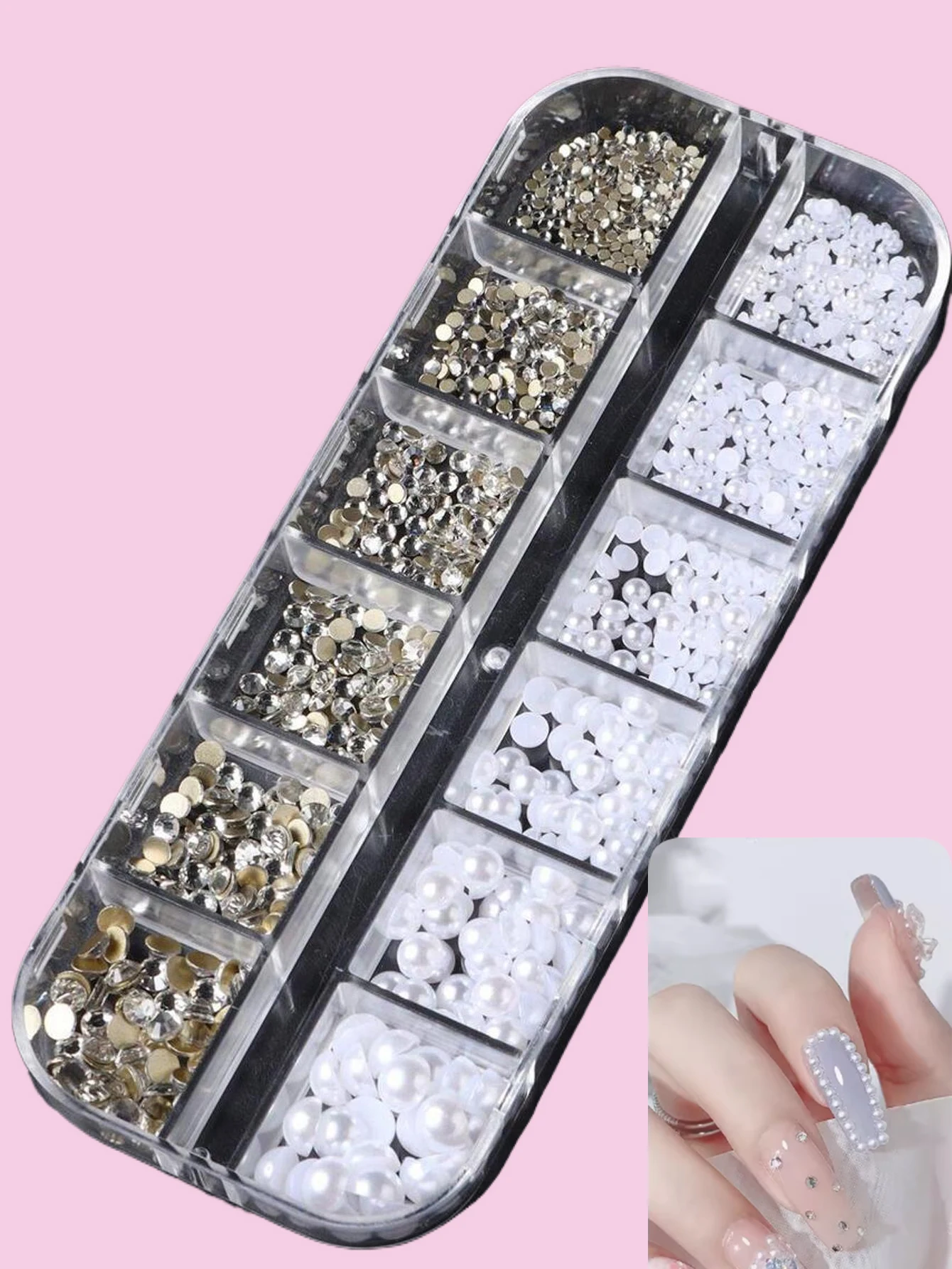 12 grilles/boîte demi-rondes perles blanches perle 3D breloques pour ongles mixte blanc Flatback perle SS4-SS16 rond ongles bijoux bricolage ongles gemmes Kit