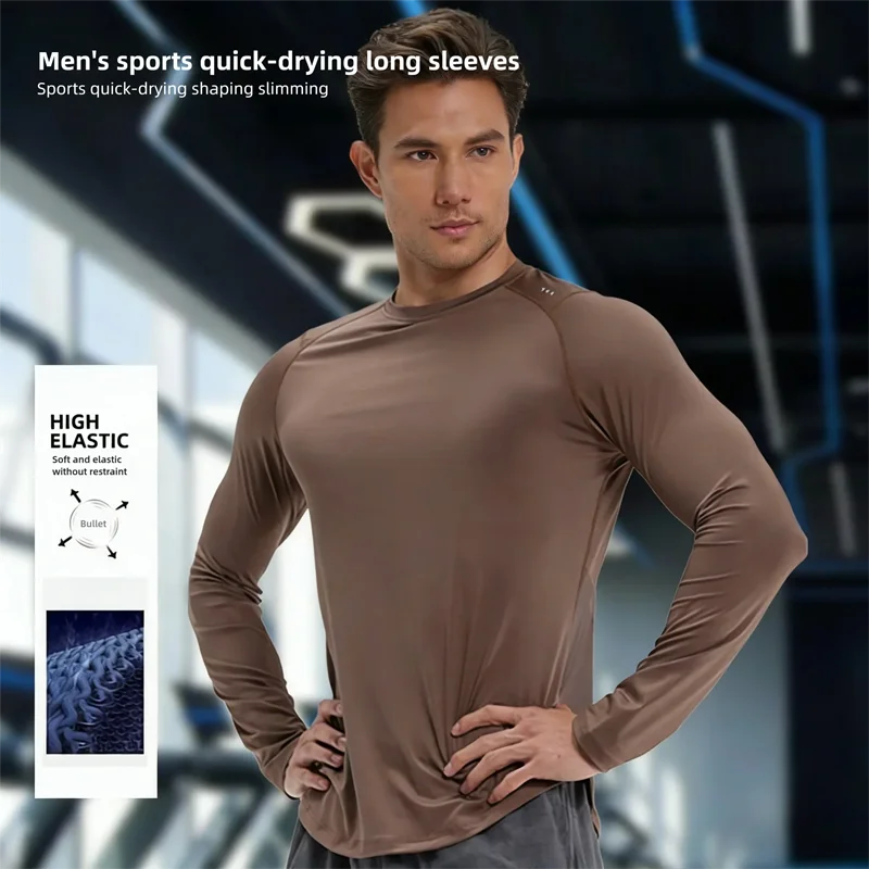 

Quick Dry Fitness Wear Mens Long Sleeve Workout Shirts For Gym Training Running Basketball Elastic Sportswear Hiking And Cycling