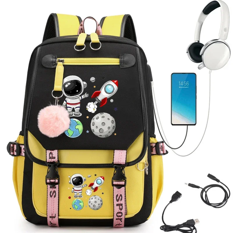 Cartoon Astronaut Print Boys Girls School Books Bags for Teenage Girls Laptop Backpack Kawaii College Student BookBag Rucksack