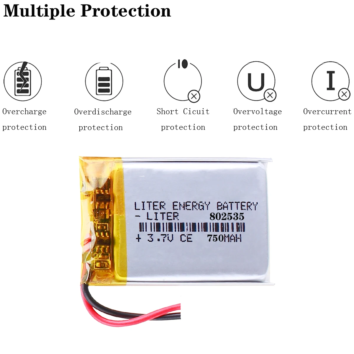 802535 3.7V 750mAh 082535 Lithium Polymer Li-Po Li Ion Rechargeable Battery Cells for MP3 MP4 MP5 GPS PSP Mobile Bluetooth