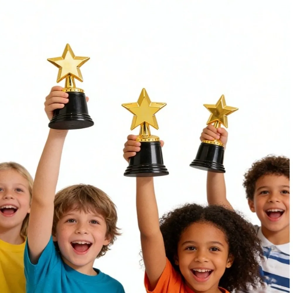 6Pack Star Trophy Awards Gold Color Plastic Material Plastic Star Trophies Small Size Large Base Trophy Awards
