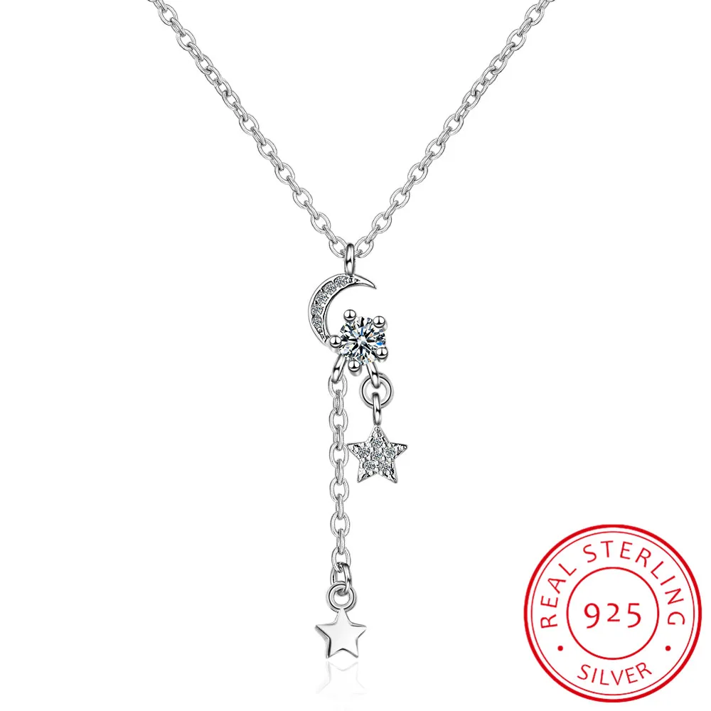 Tatlı 925 Ayar Gümüş Yıldız Ay Püskül Kolye Kadınlar Için zirkonya gerdanlık yaka Düğün Takı S-N453