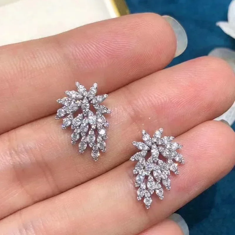 New Novel Clear Cubic Zirconia Stud Earrings for Women Fashion Luxury Wedding Accessories Fancy Girls  Party Jewelry