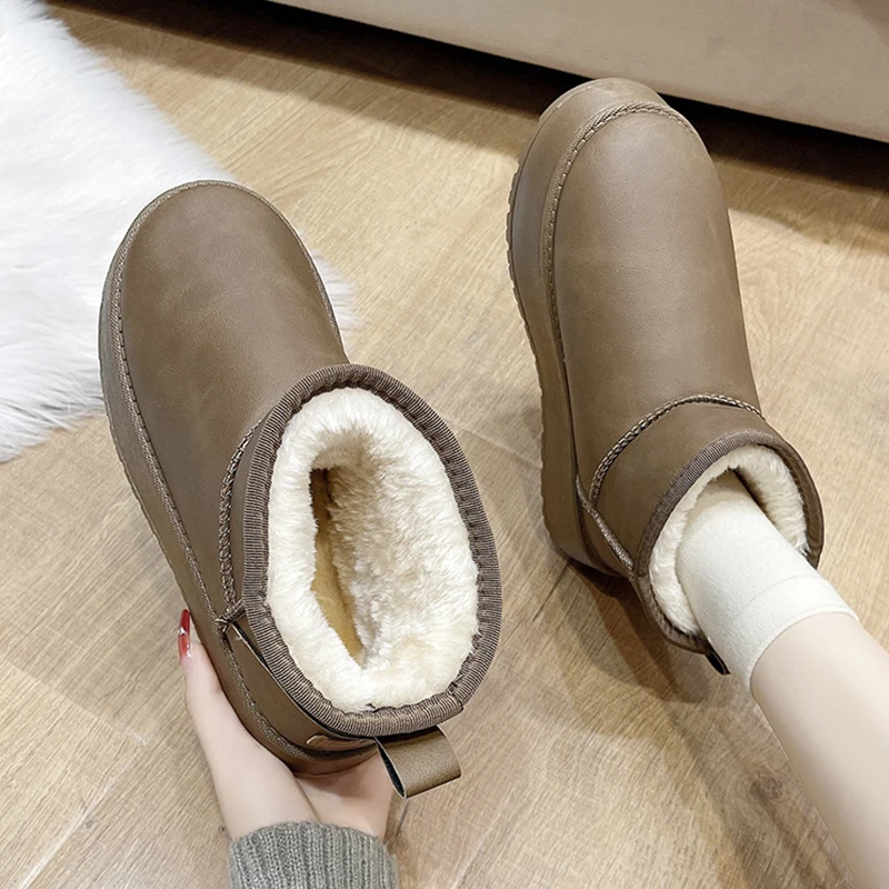 Plus Size 42 Thicken Plush Snow Boots Women 2026 Waterproof Thick Bottom Winter Boots Woman Slip On Warm Cotton Padded Shoes
