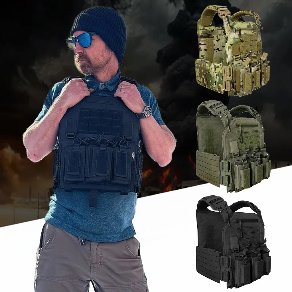 

Wear-resistant quick-release laser-cut molle system outdoor hunting training tactical vest made of nylon material