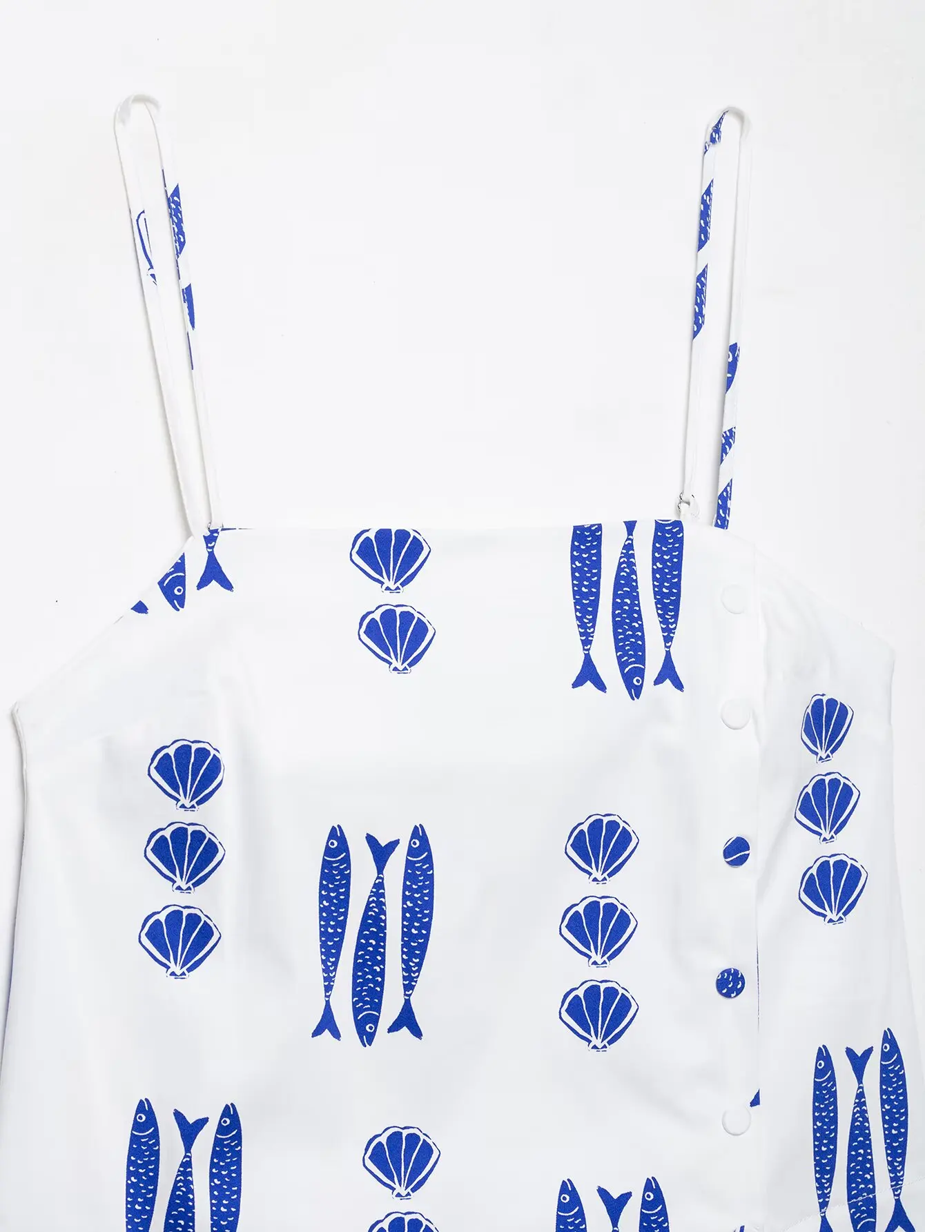 KONDALA Schickes Lässiges Bedrucktes Fisch-Motiv 2026 Damen-Anzug mit Knöpfen, Sexy Schmal Geschnittene Weste + Weite Hose mit Schleife und Reißverschluss, Böhmisches Damen-Set – Detail 7