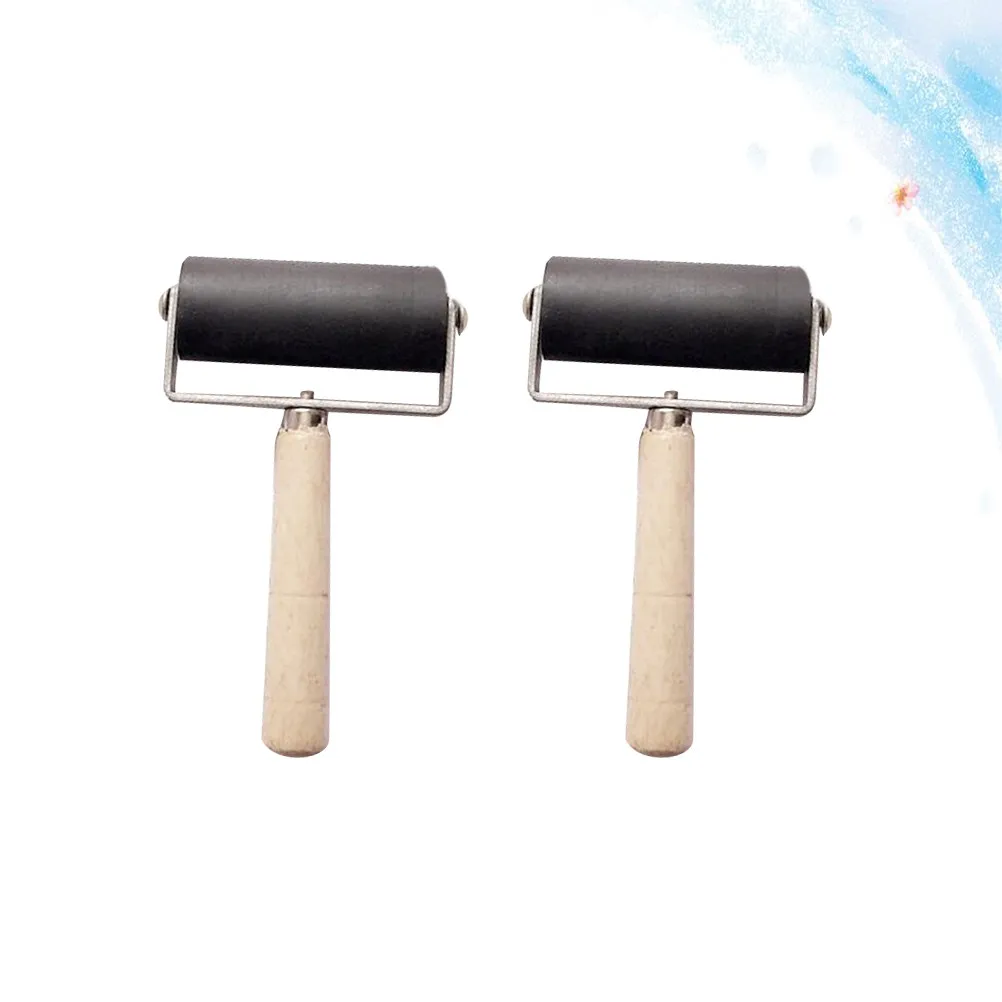 2Pcs Rubber Roller 6Cm Ink Heavy Frame Comfortable Handle for Printmaking Stamping Craft Projects Tool Rubber Roller