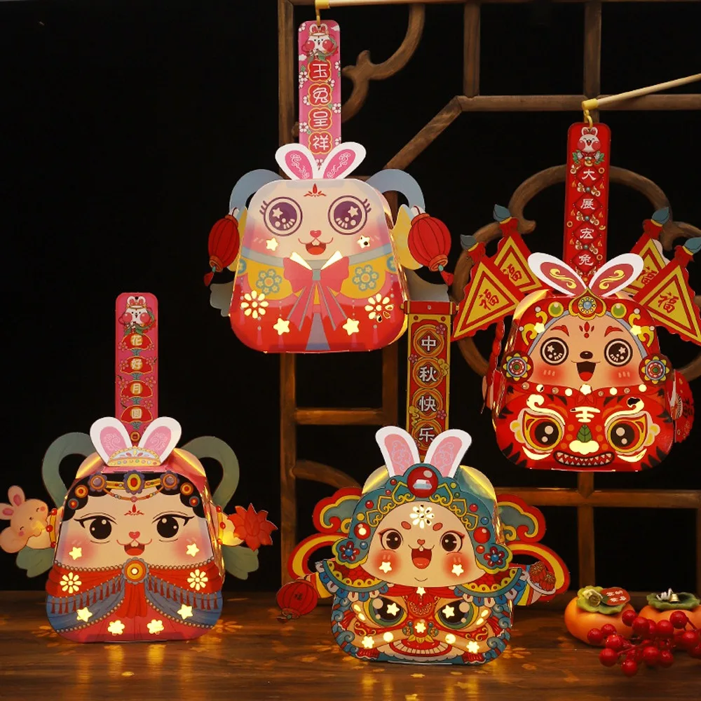 Festival di metà autunno Lanterna di coniglio per bambini Design di coniglietto Lanterna portatile fatta a mano fai-da-te Luce per festival artigianale fai-da-te