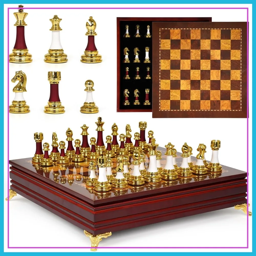 

15-Inch Weighted Chess Set with Acrylic & Zinc Alloy Pieces, Wooden Board for Family Game Night