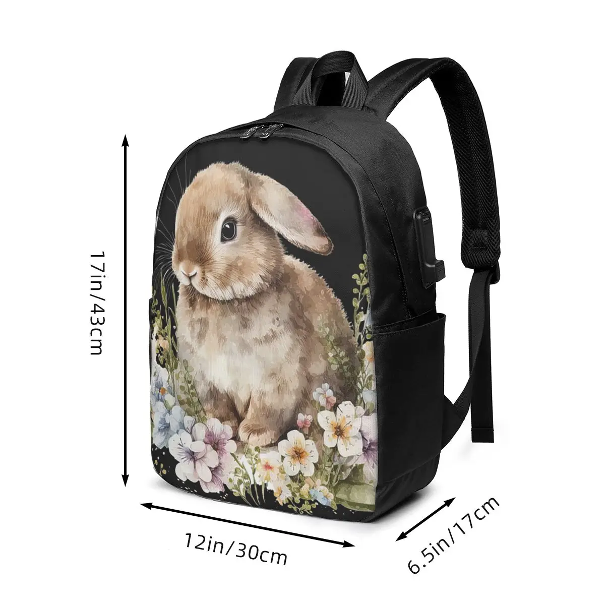 Kawaii Bunny And Flower Realistic Backpack Travel Notebook Bag Computer College Student School Bag Laptop Shoulder Bags